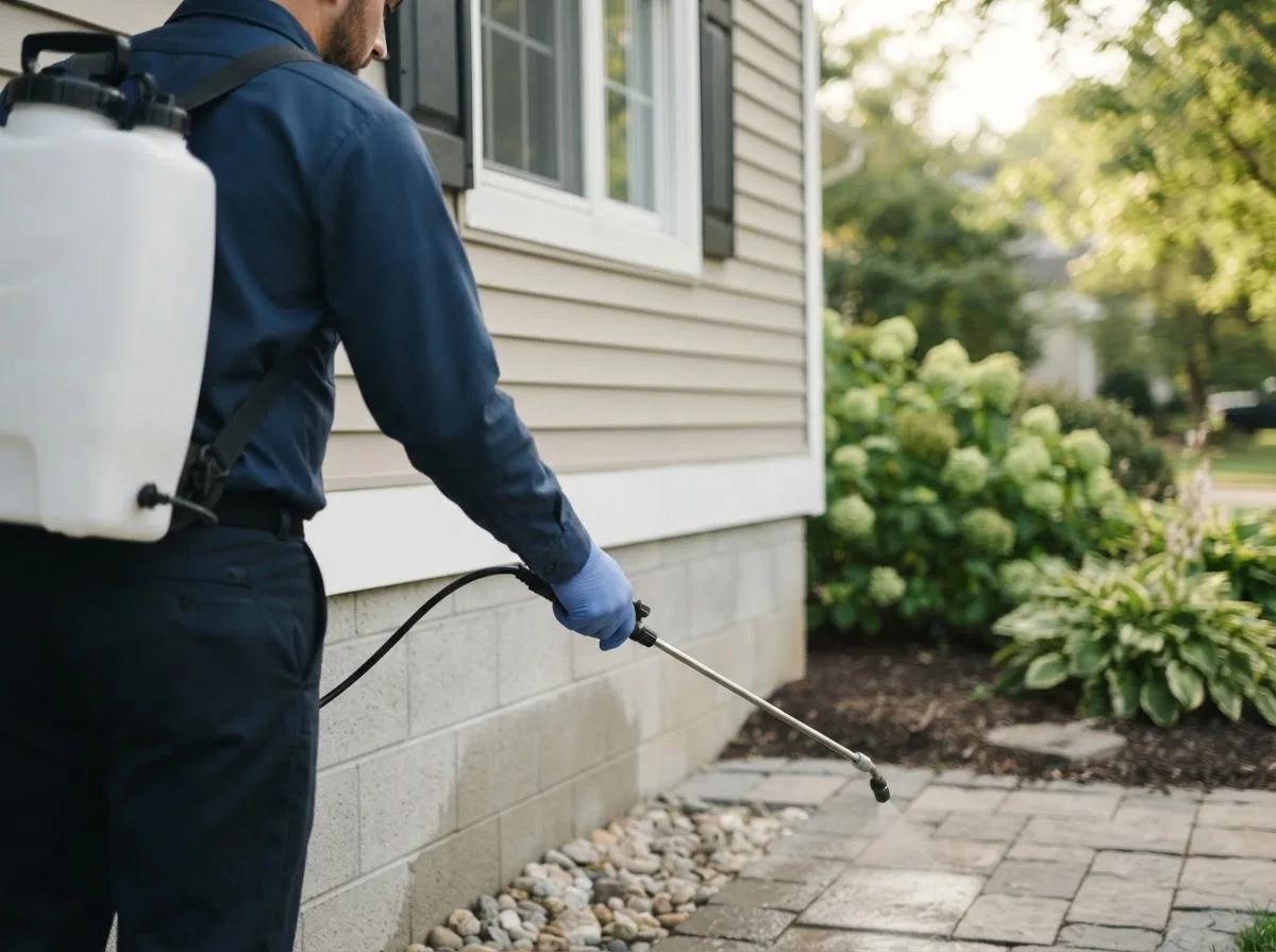 Pest control technician inspecting a home in Bowen, IL